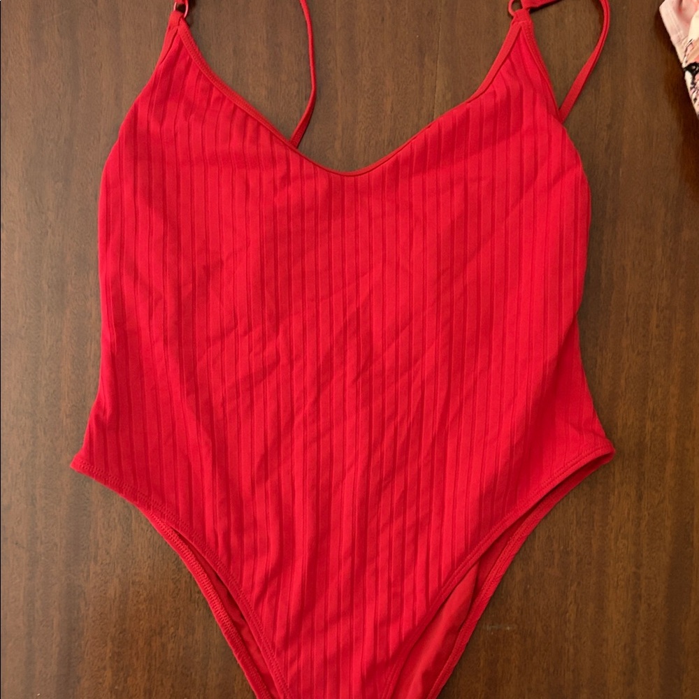 PacSun Red Ribbed One-Piece Swimsuit
